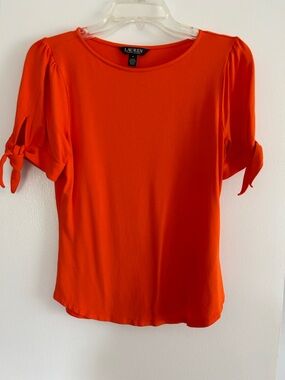 Lauren Ralph Lauren Orange Tie-Sleeve Short Sleeve Blouse